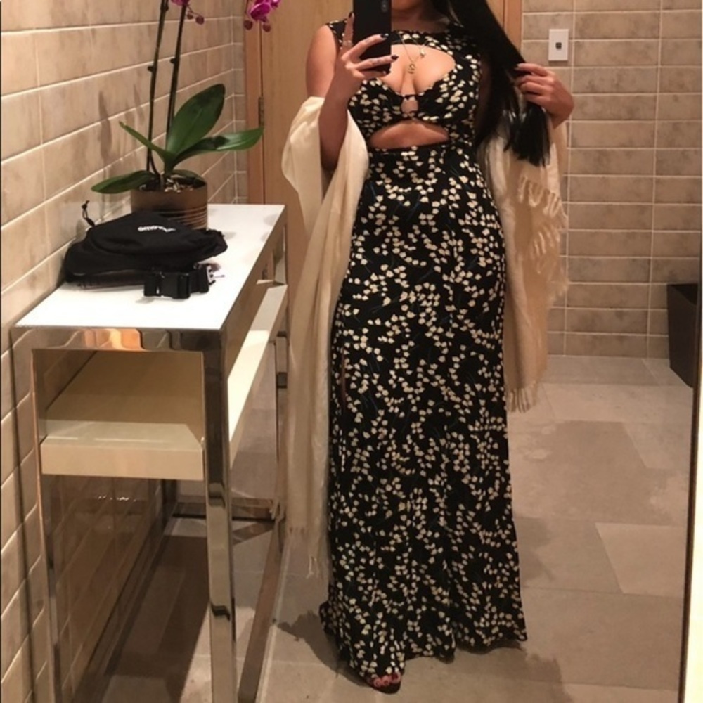 Reformation cutout gown maxi gala dress floral black s​